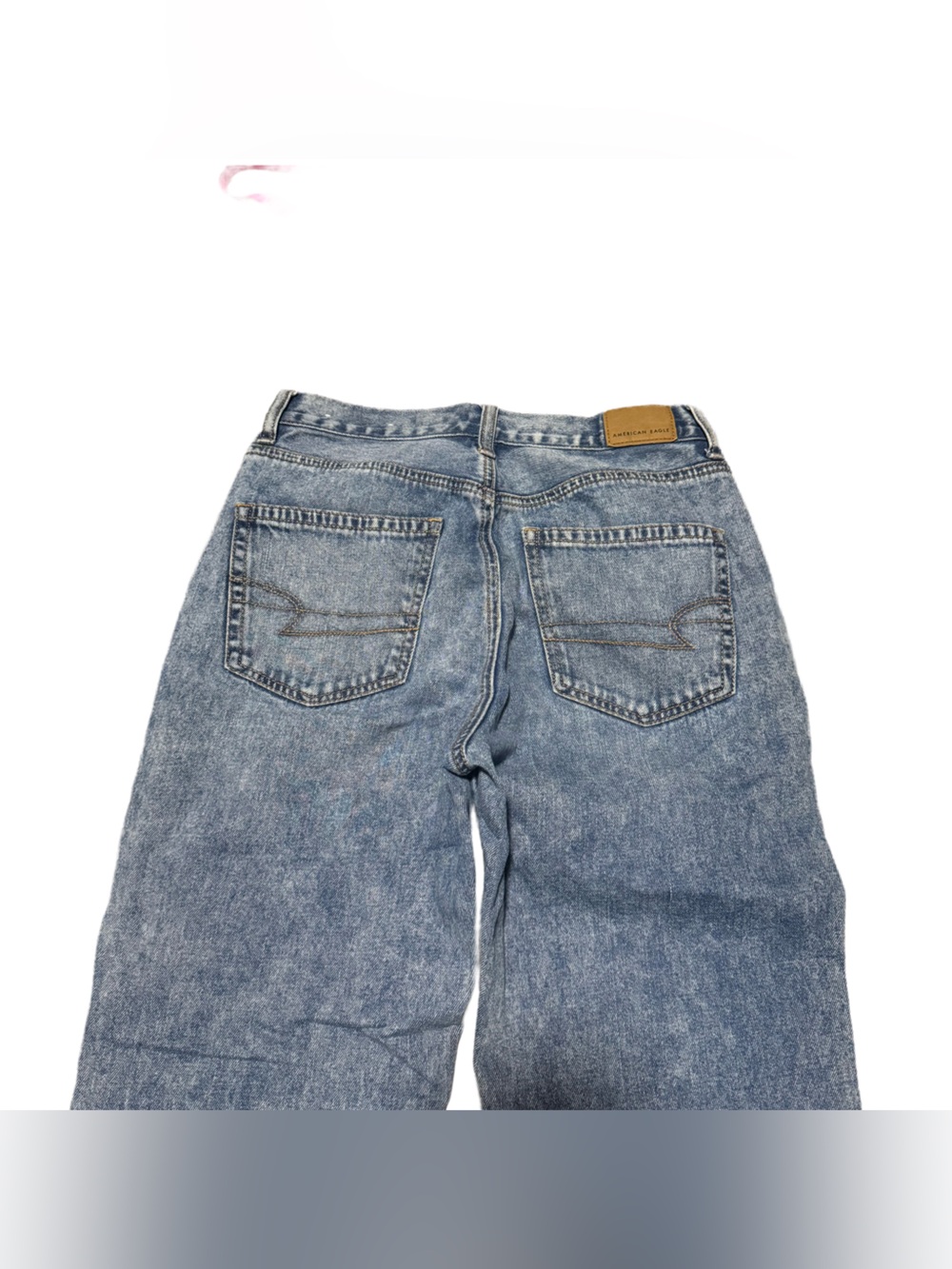 American Eagle Mom Jean Women's 2 Denim Raw Hem Straight Leg Light Wash Casual - Picture 7 of 7